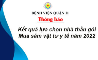 Thông báo  kết quả lựa chọn nhà thầu gói Mua sắm vật tư y tế năm 2022